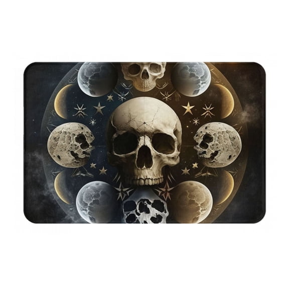 16" x 24" Non-Slip Flannel Doormat Indoor Entry Rug, Kitchen Floor Mat for Front Door, Laundry, Bedroom, Skull Head Magic Moon Phases