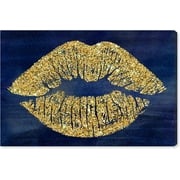 16" x 24" The Oliver Gal Artist Co. Fashion and Glam Wall Art Canvas Prints 'Solid Kiss Navy Glitter' Home Décor, Blue, Gold