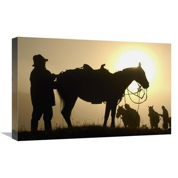16 x 24 in. Chagras Saddling Up During the Round-Up, Andes Mountains, Ecuador Art Print - Pete Oxford