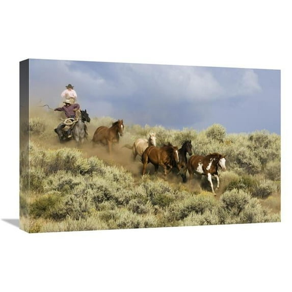 16 x 24 in. Cowboys Herding A Horse Group Through Sagebrush, Oregon Art Print - Konrad Wothe