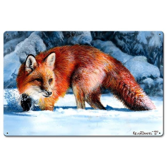 16 x 24 in. Fox At The Pines Satin Metal Sign