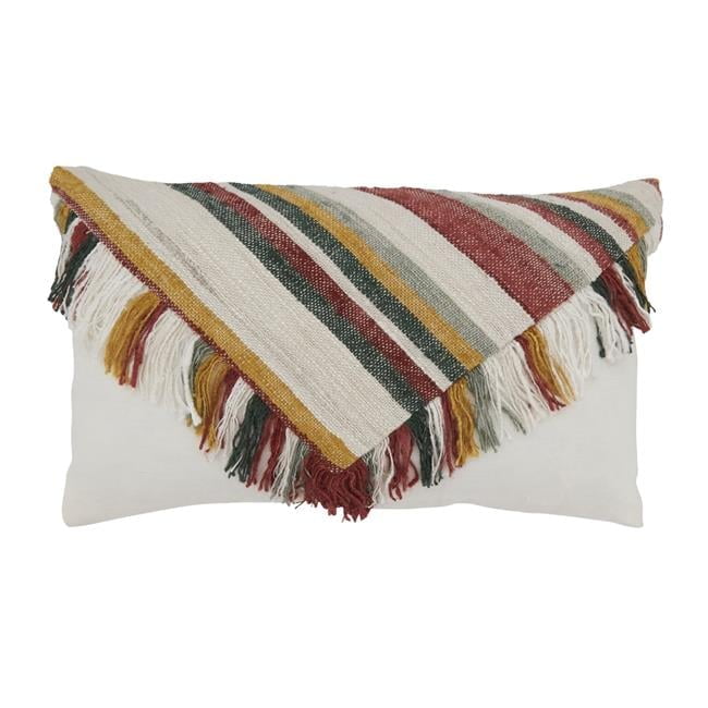 Rust Multicolor Cotton Fringe Throw Pillow Cover 16 x 24