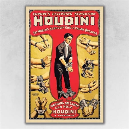 16 x 24 in. Houdini Handcuff King Vintage Magic Poster Multi Color Wall Art