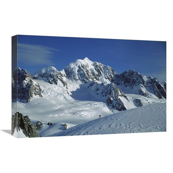 16 x 24 in. Ski Mountaineer Near Summit with Mt Tasman Behind, Westland NP, New Zealand Art Print - Colin Monteath