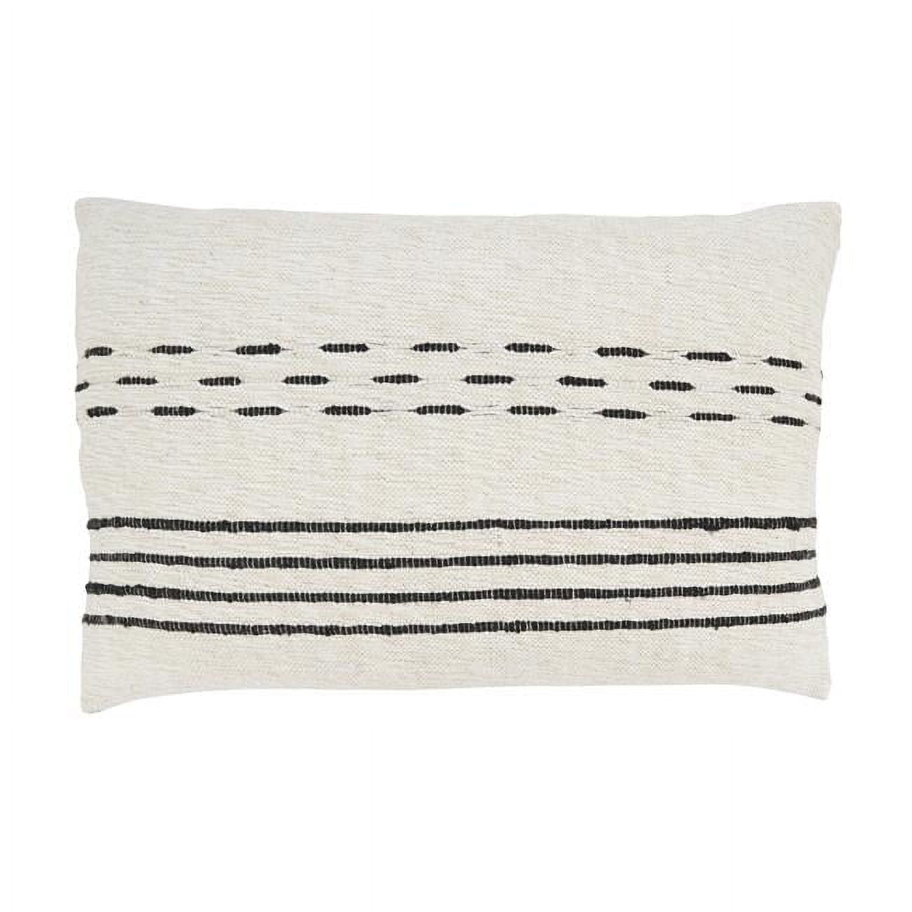 Beige and Black Cotton Dash and Stripe 16"x24" Throw Pillow