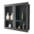 thumbnail image 1 of 16 x 24 inch Shower Niche Recessed Wall Organizer with Movable Shelf 4 inch Thick Modern Soap Shampoo Storage Square Corners Sealed Waterproof Black Bathroom, 1 of 6