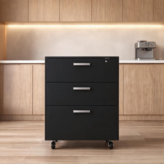 16 x 27.6 x 16 Inch Rolling Storage Cabinet Particle Board Black-Toned 4 Drawer for Home Office Document Storage