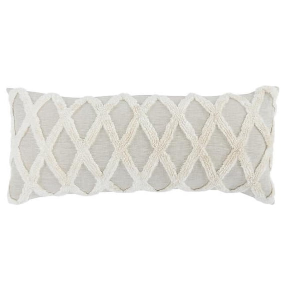 16 x 36 in. Lumbar Linen Accent Throw Pillow with Tufted Diamonds, Ivory & White
