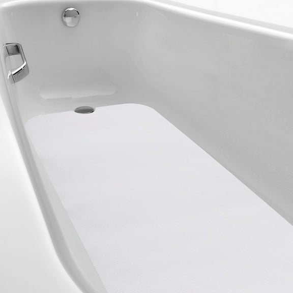 16" x 40" Non Slip Bathtub Mat with Drain Cut Out Non Skid Safety Bath Mat Adhesive Peel and Stick Bath Tub Mat Arc Angle PEVA Tub Anti Slip Stickers for Shower Floor Wet Areas(White)