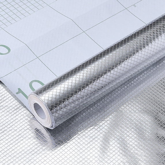 16'' x 40'' Silver Contact Paper for Countertop Backsplash, Aluminum Foil Kitchen Counter Contact Paper, Hear Resistant Self Adhesive Peel and Stick Waterproof for Kitchen Cabinets Shelf Desk, D