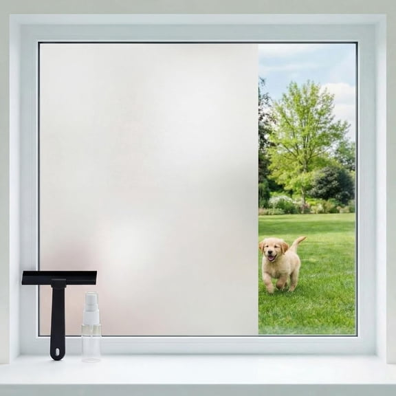16 in x 40 ft Frosted Window Privacy Film Heat Control UV Blocking with Tools, Static Cling Non-Adhesive Reusable, 2 Way Frosting Privacy Film for Glass Windows for Bathroom Home Office
