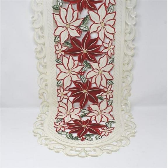 16 x 45 in. Red & White Poinsettia Allover Table Runner
