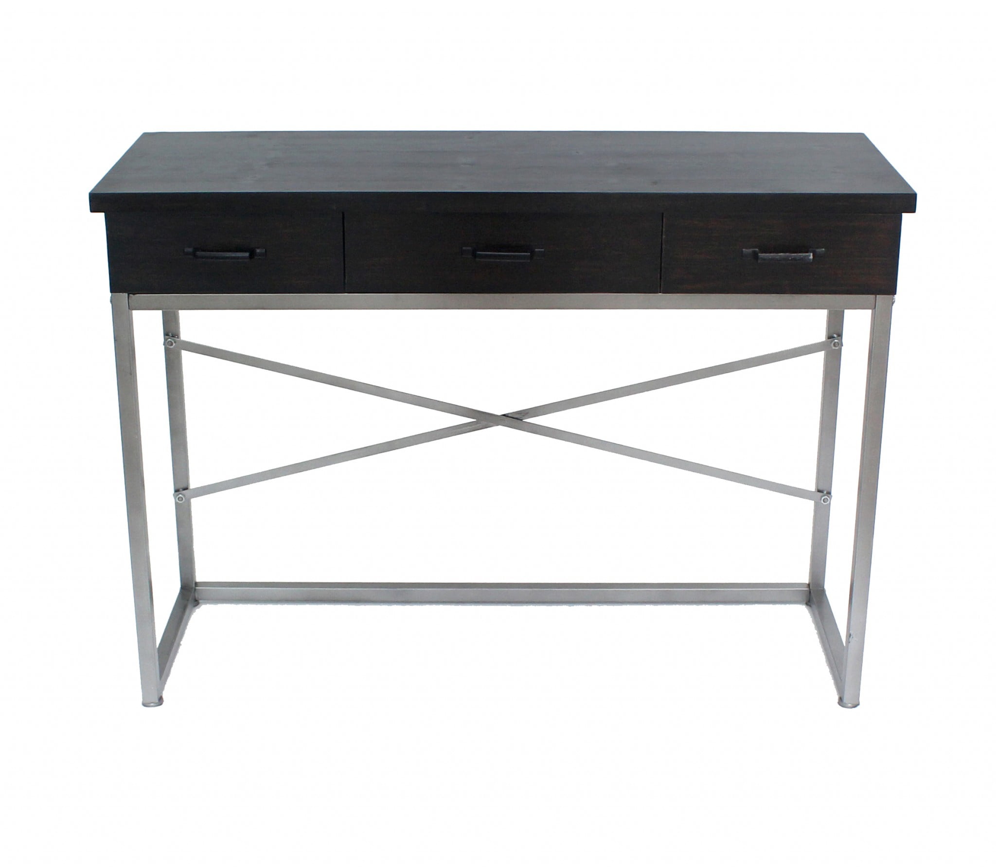 Charcoal 3-Drawer Console Table with Silver Metal Support