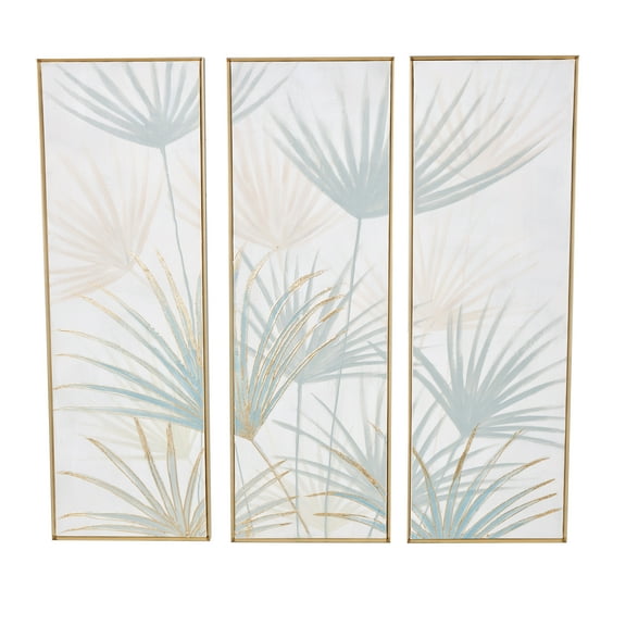 16" x 47" Metallic Layered Leaf Palm Tree Framed Wall Art with Gold Foil Details, by DecMode (3 Count)