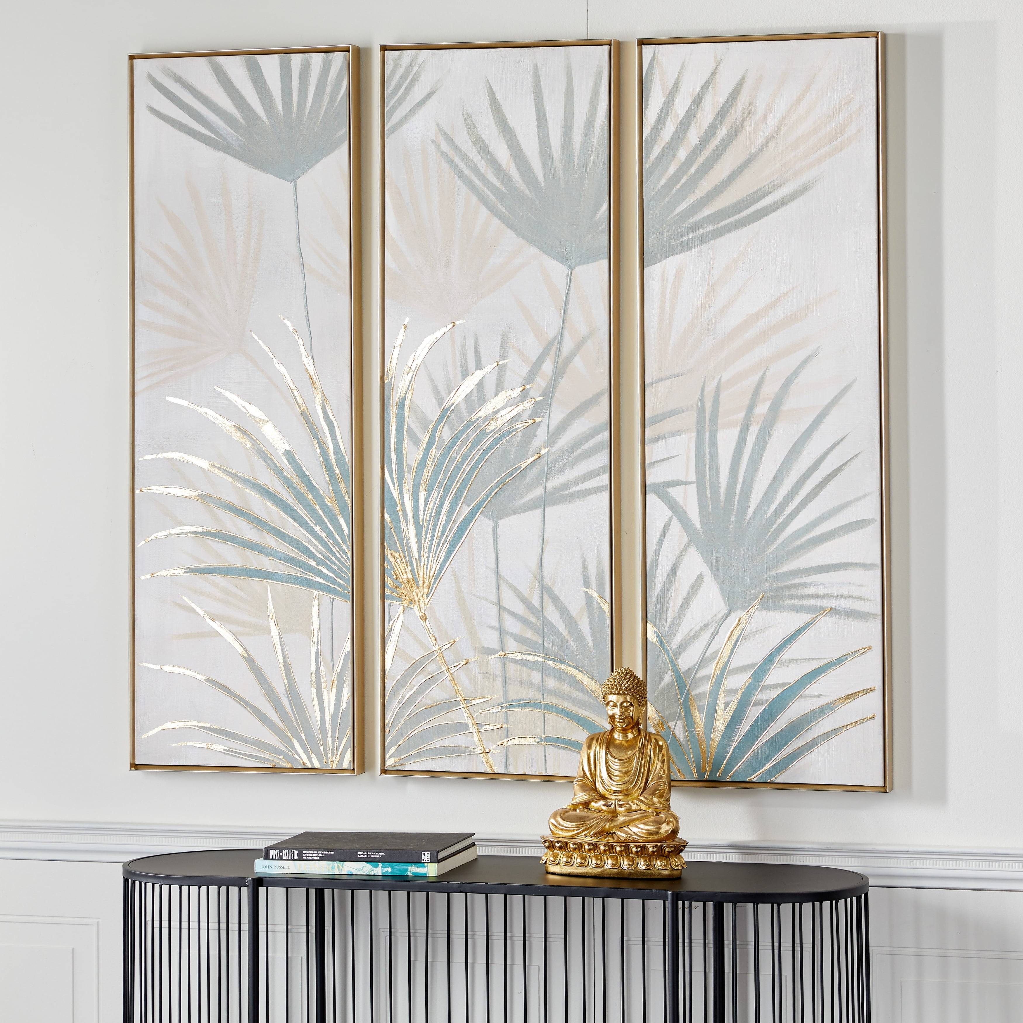 Gold Framed Palm Leaf Canvas Wall Art Set