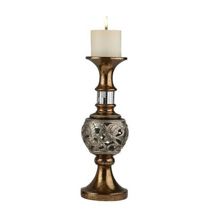Set Of Two Brown and Gold Pillar Tabletop Pillar Candle Holders
