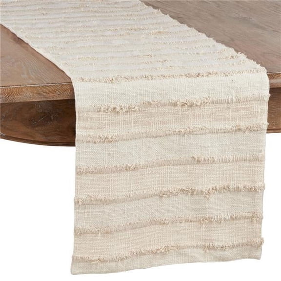 16 x 54 in. Fringe Stripe Table Runner, Ivory