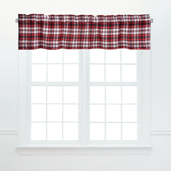 Fireside Classic Red & Black Plaid 100% Cotton Single Window Curtain Valance 16" x 72"