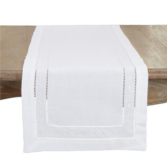 16 x 72 in. Classic Hemstitch with Embroidered Border Table Runner, White
