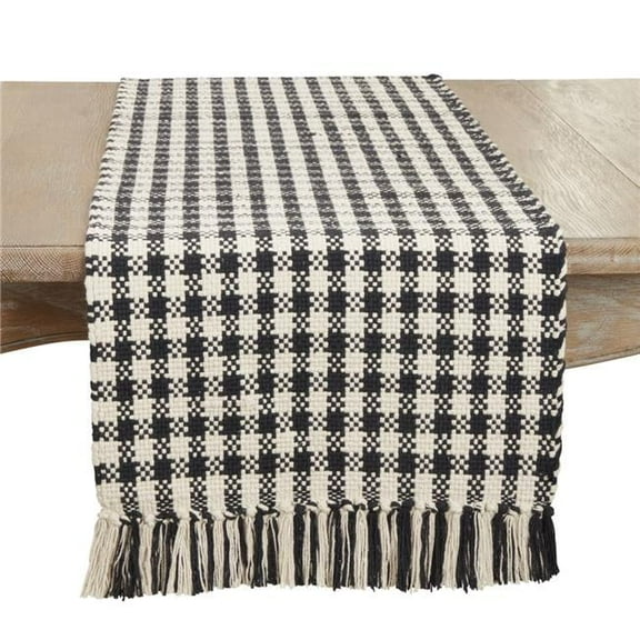 16 x 72 in. Classic Houndstooth Fringe Table Runner, Black & White