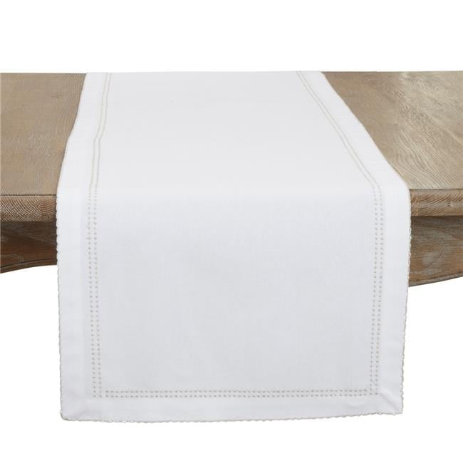 Elegant White Cotton and Polyester Embroidered Table Runner 16" x 72"