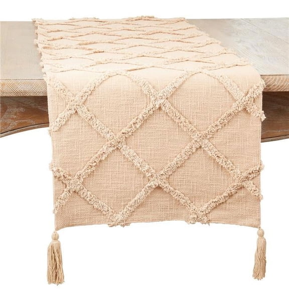 16 x 72 in. Diamond Tufted Oblong Table Runner, Natural