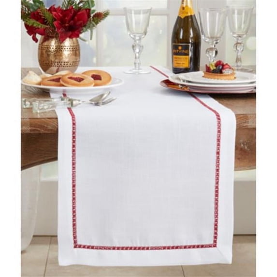 16 x 72 in. Embroidered Border Design Table Runner, Burgundy