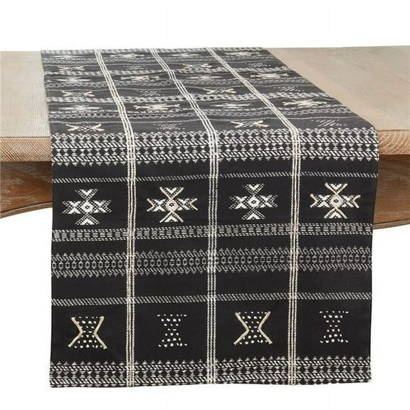 16 x 72 in. Embroidered Mudcloth Oblong Table Runner, Black