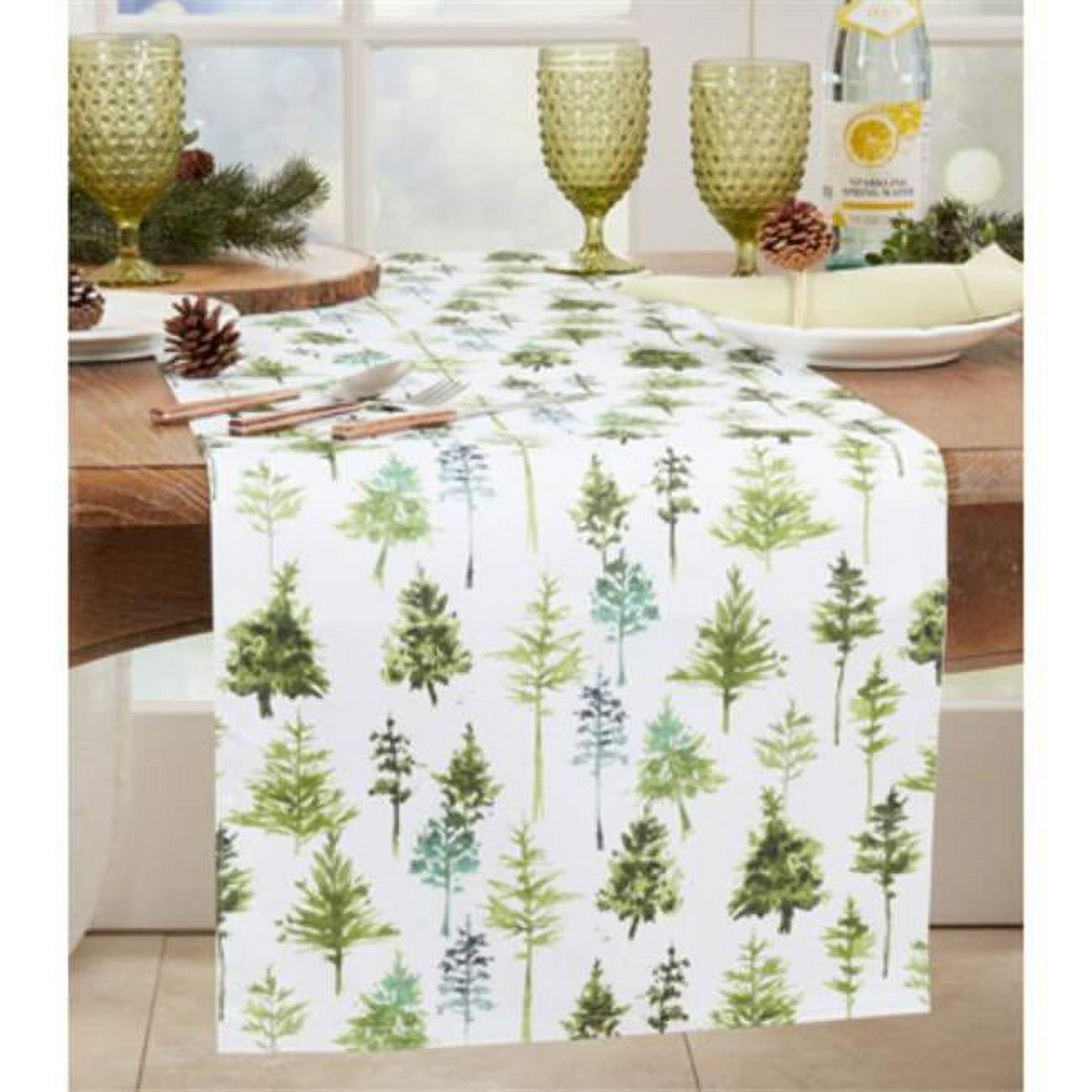 Green Forest Trees Design Polyester Table Runner