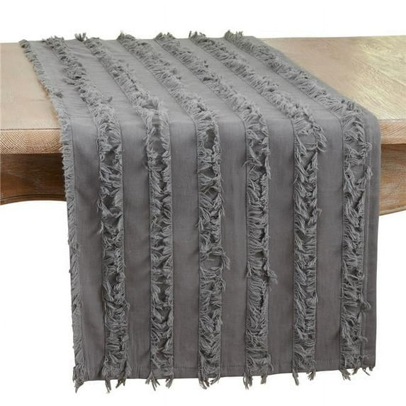 16 x 72 in. Fringe Stripe Table Runner, Charcoal