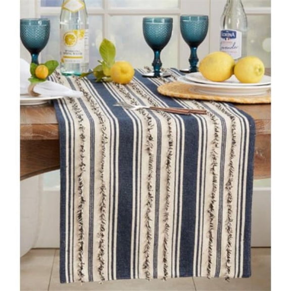 16 x 72 in. Fringe Stripe Table Runner, Navy Blue