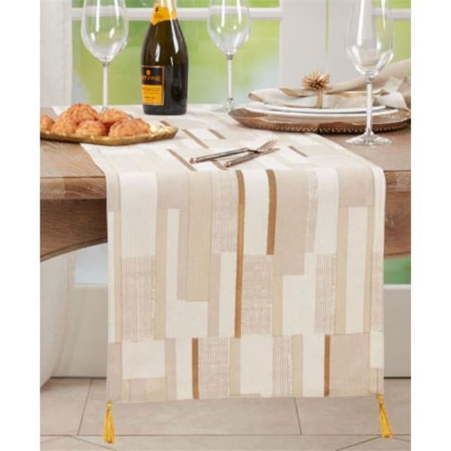Gold Geometric Foil Print Cotton Table Runner