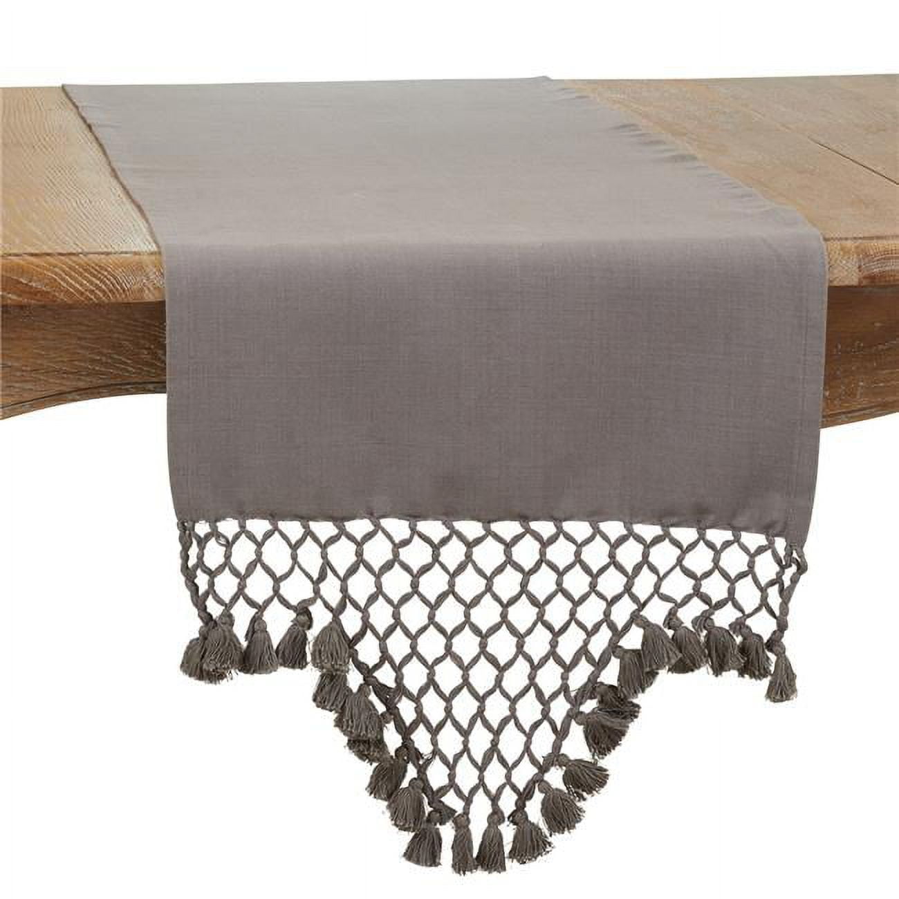 Grey Cotton Braided Tassel Table Runner, 16 x 72 in