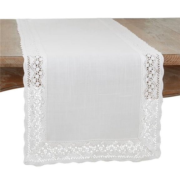 16 x 72 in. Lace Border Oblong Table Runner, White