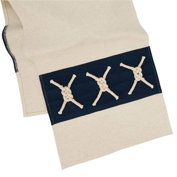 16 x 72 in. Nautical Charm Rope Knots Applique Oblong Table Runner, Navy Blue