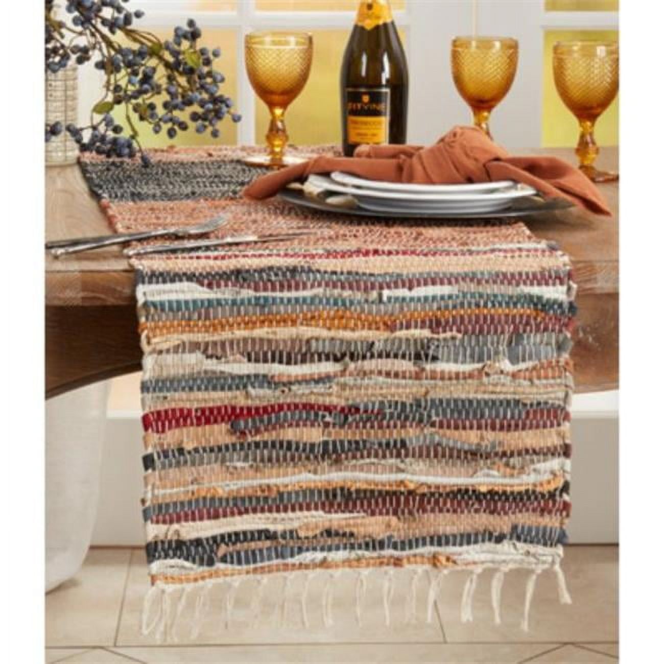 Multicolor Striped Chindi Table Runner with Tassels