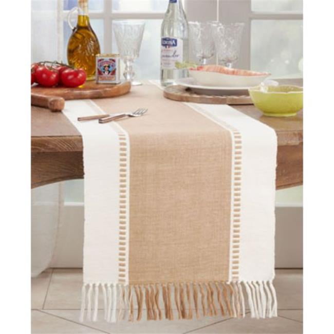Natural Two-Tone Polyester Table Runner with Tassels