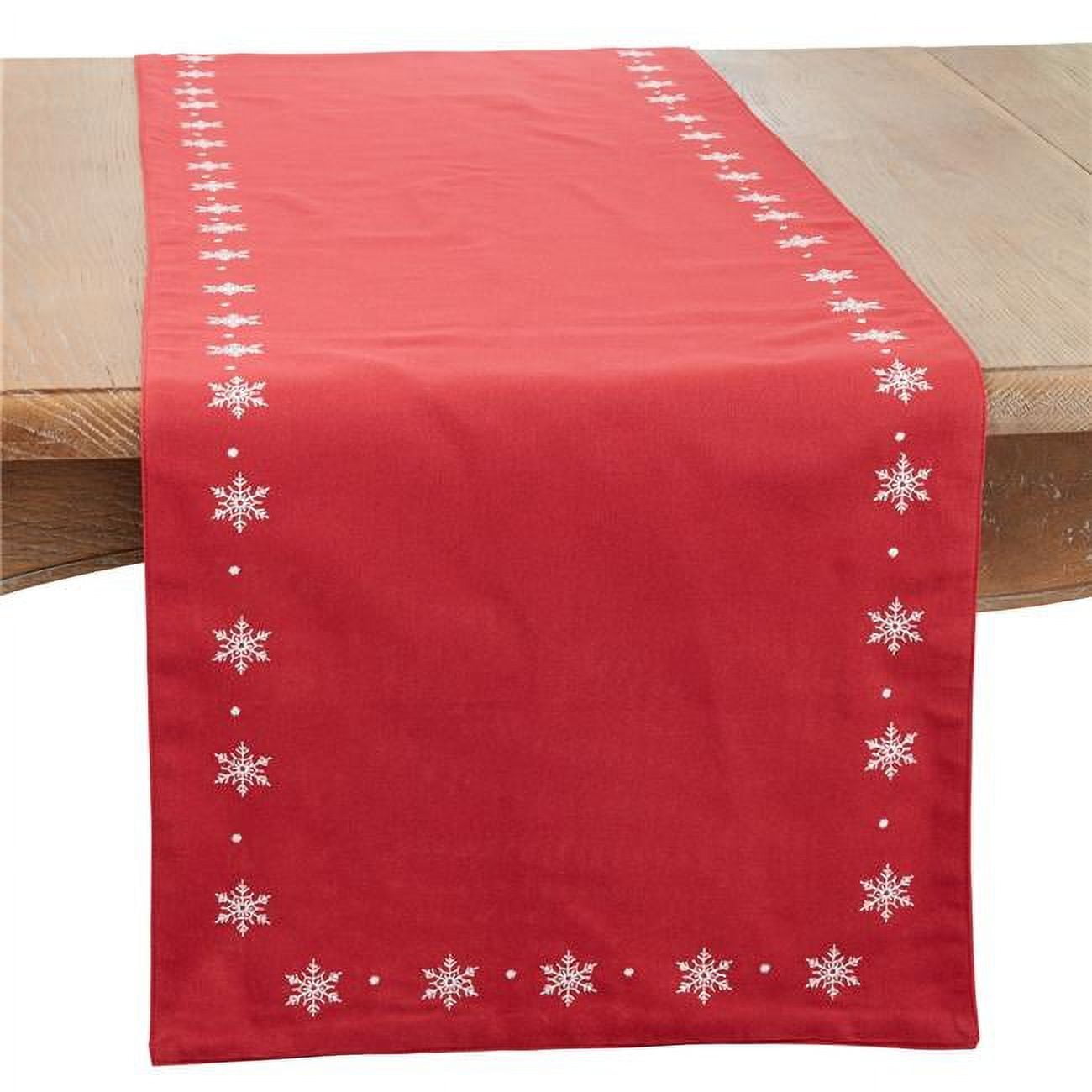 Red Cotton Winter Snowflake Embroidered Table Runner