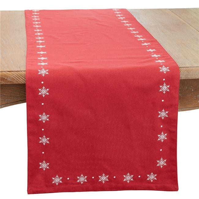 Red Cotton Winter Snowflake Embroidered Table Runner