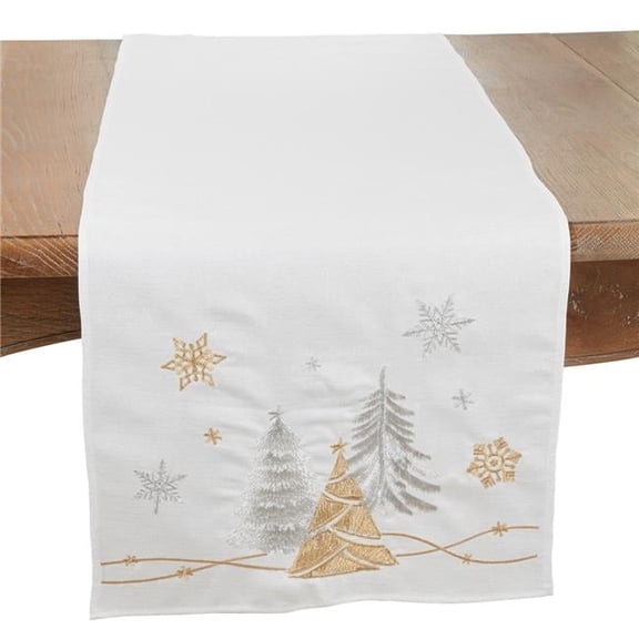 16 x 72 in. Winter Wonderland Trees & Snowflakes Oblong Table Runner, White