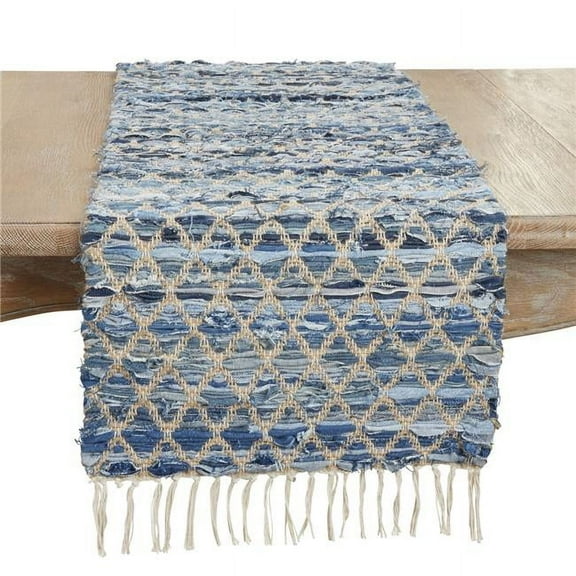 16 x 72 in. Woven Chindi Net Fringed Table Runner, Denim