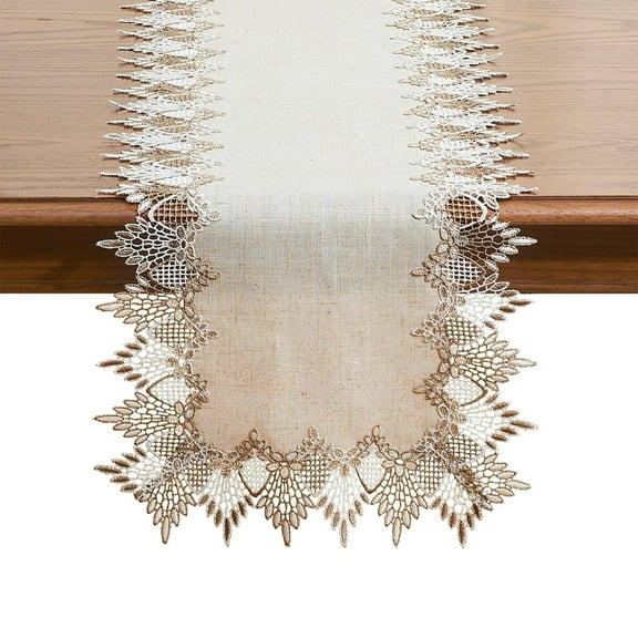 16 x 72 in Natural Linen Table Runner Beige Lace Coffee Table Runners Dresser Scarf for Easter Spring Summer Kitchen Wedding Party