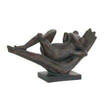 16" x 9" Bronze Resin Patina Relaxing Frog Sculpture, by DecMode