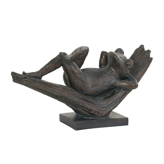 16" x 9" Bronze Resin Patina Relaxing Frog Sculpture, by DecMode