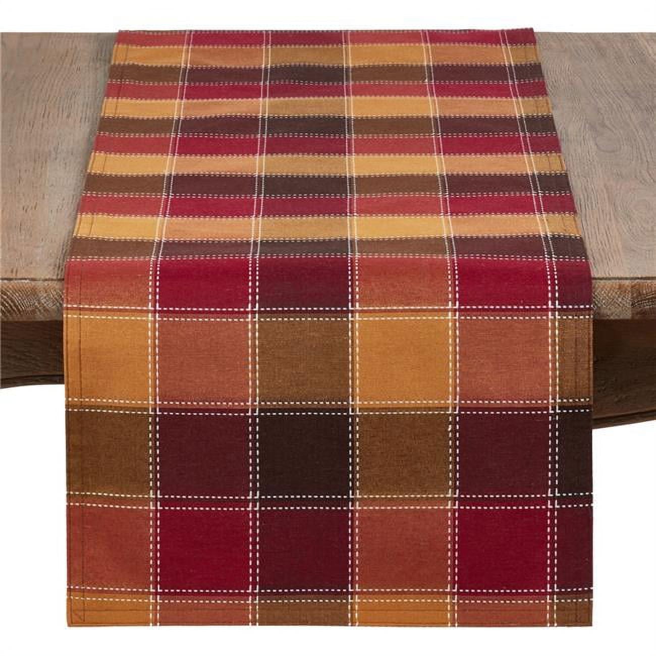 Multi-Color Plaid Cotton and Polyester Table Runner