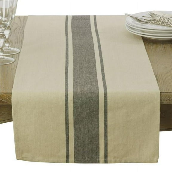 16 x 90 in. Cotton Table Runner with Banded Design, Natural