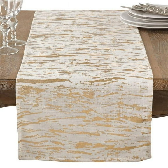 16 x 90 in. Distressed Foil Metallic Design Cotton Oblong Table Runner, Gold