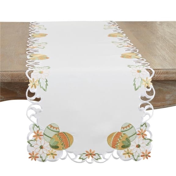 16 x 90 in. Embroidered Easter Eggcellent Table Runner, White