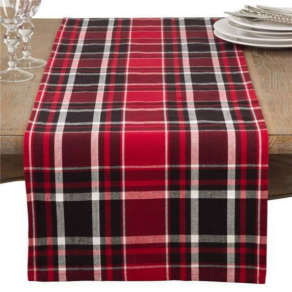 16 x 90 in. Plaid Design Cotton Table Runner, Red
