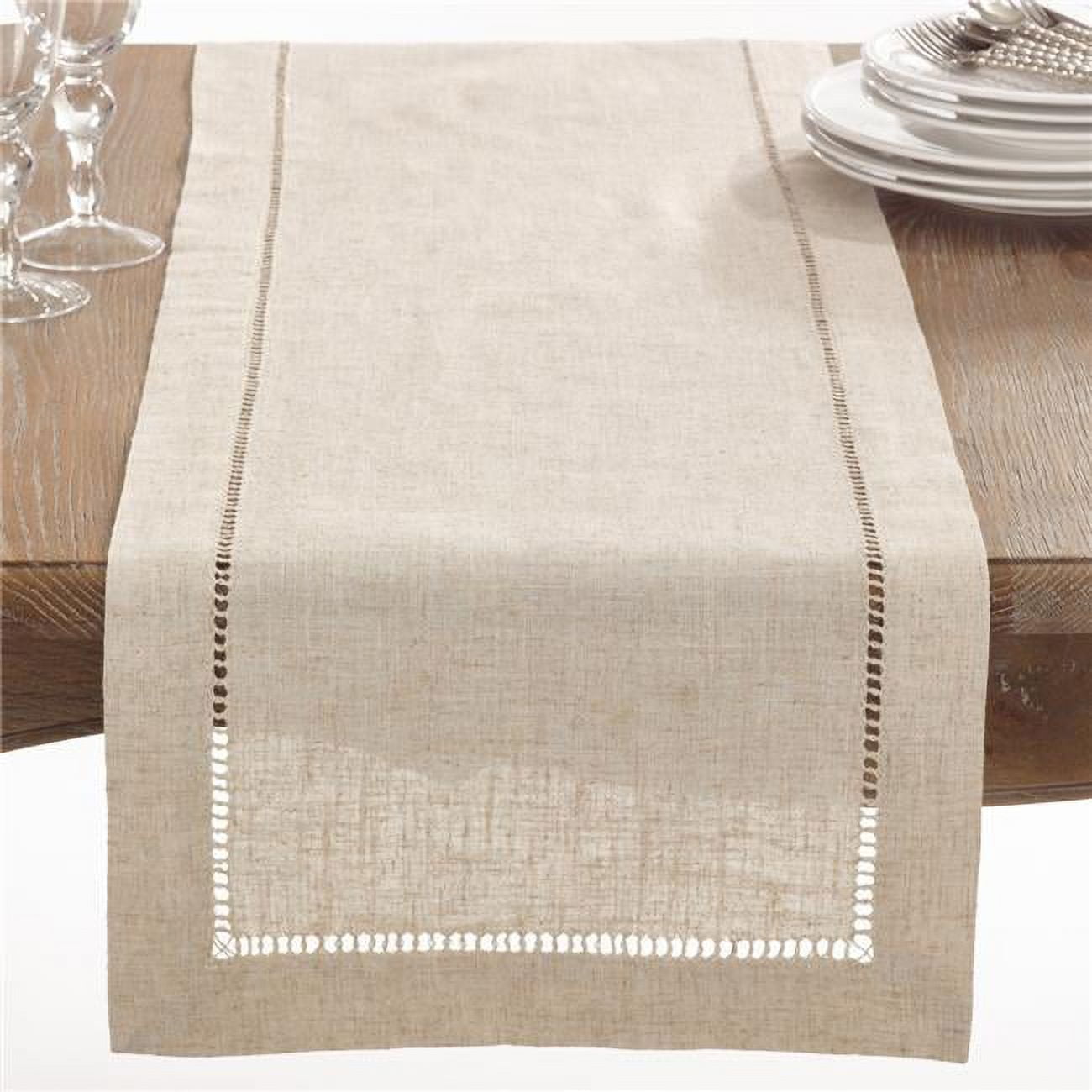 Natural Beige Polyester Hemstitch Border Table Runner 14.5" x 19"